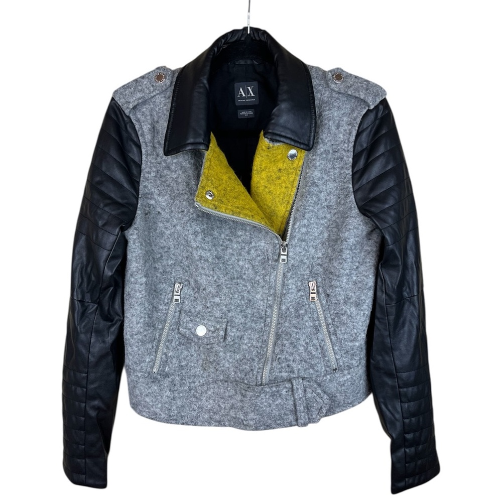 Armani Exchange Wool Blend Gray Black & Yellow Moto / Biker Style Short Jacket